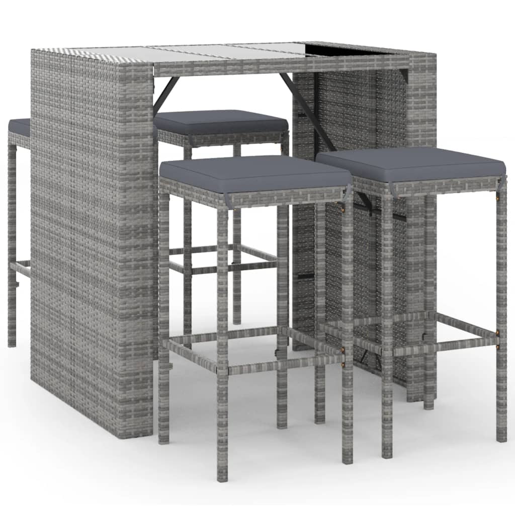 5 Piece Garden Bar Set With Cushions Poly Rattan