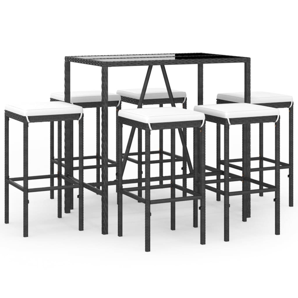 7 Piece Garden Bar Set With Cushions Poly Rattan