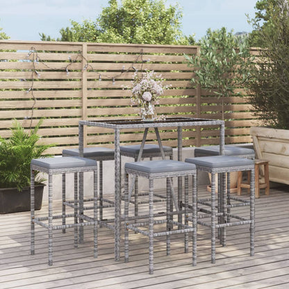 7 Piece Garden Bar Set With Cushions Poly Rattan