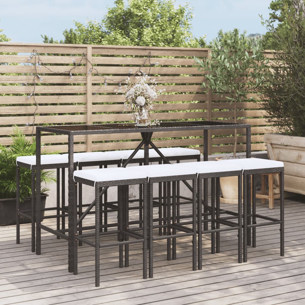 7 Piece Garden Bar Set With Cushions Poly Rattan