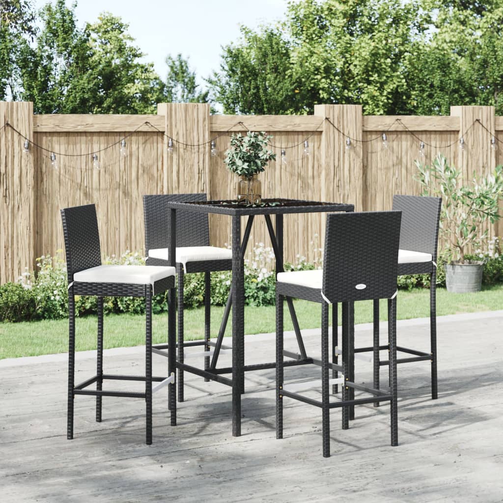 9 Piece Outdoor Bar Set With Cushions Poly Rattan