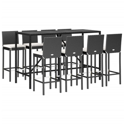 9 Piece Outdoor Bar Set With Cushions Poly Rattan