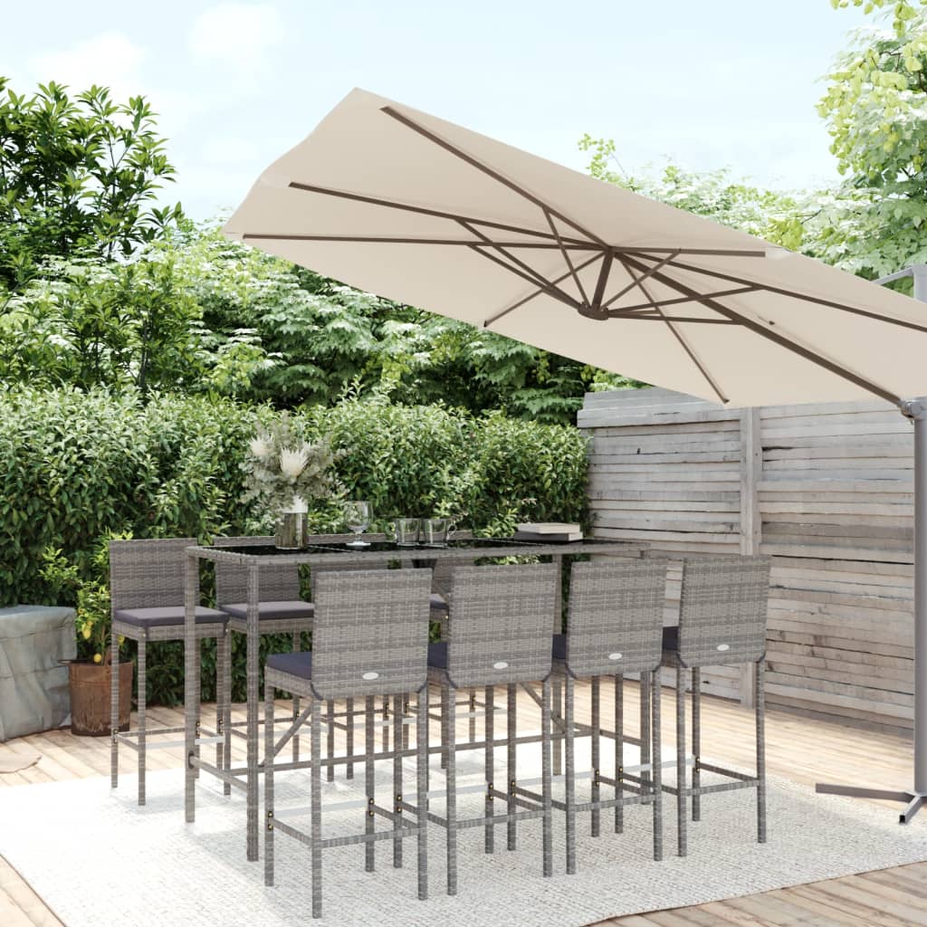 9 Piece Outdoor Bar Set With Cushions Poly Rattan