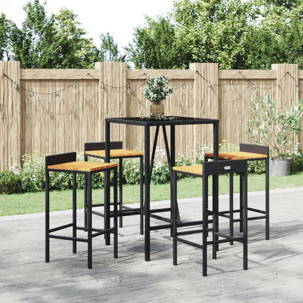 5 Piece Garden Bar Set Poly Rattan& Solid Wood Acacia