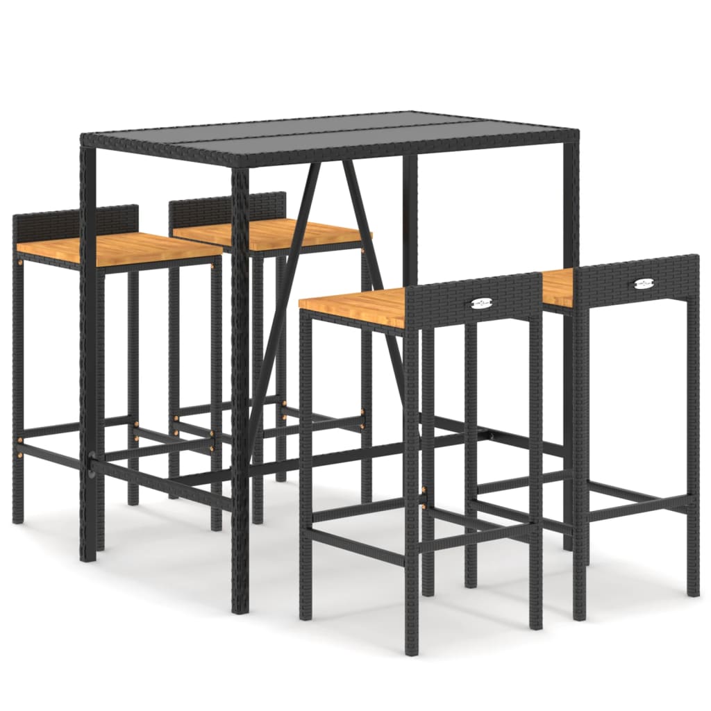 5 Piece Garden Bar Set Poly Rattan& Solid Wood Acacia