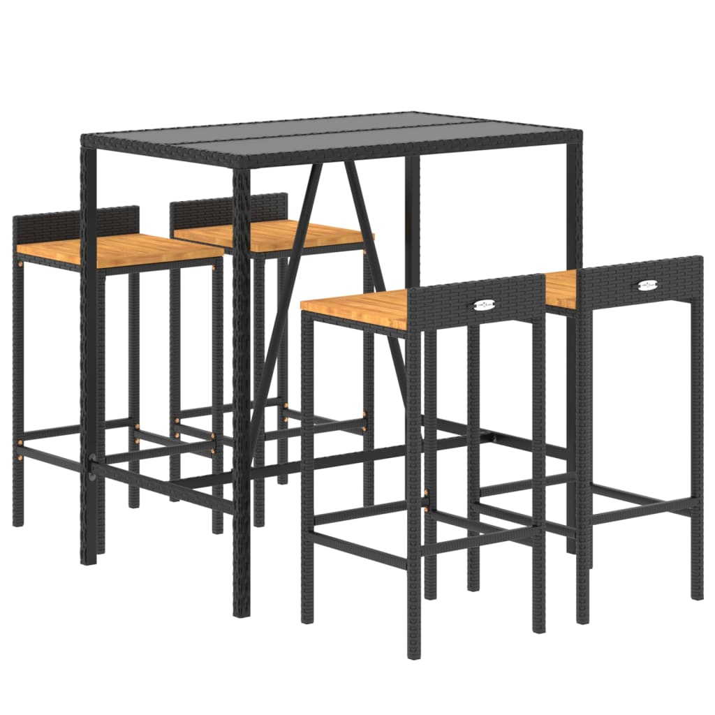 5 Piece Garden Bar Set Poly Rattan& Solid Wood Acacia