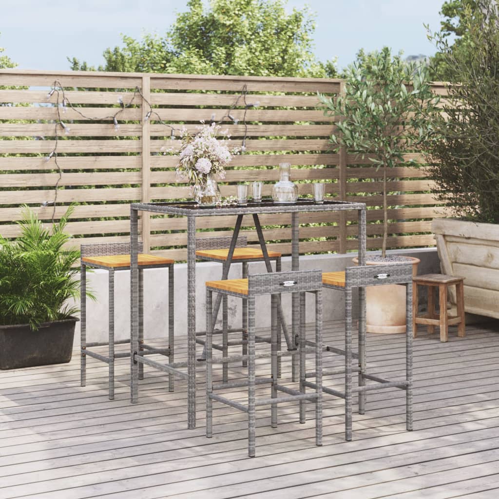 5 Piece Garden Bar Set Poly Rattan& Solid Wood Acacia