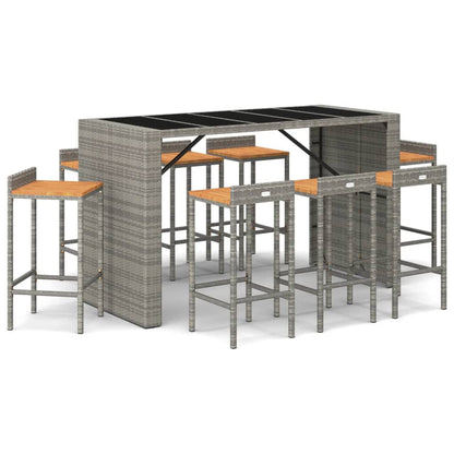 9 Piece Garden Bar Set Poly Rattan& Solid Wood Acacia