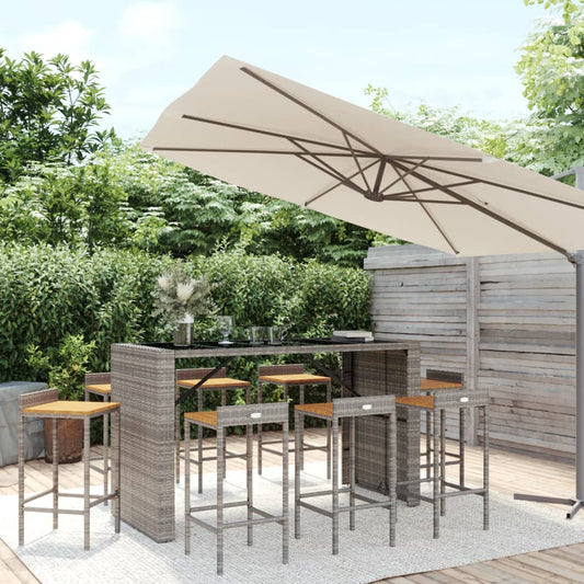 9 Piece Garden Bar Set Poly Rattan& Solid Wood Acacia