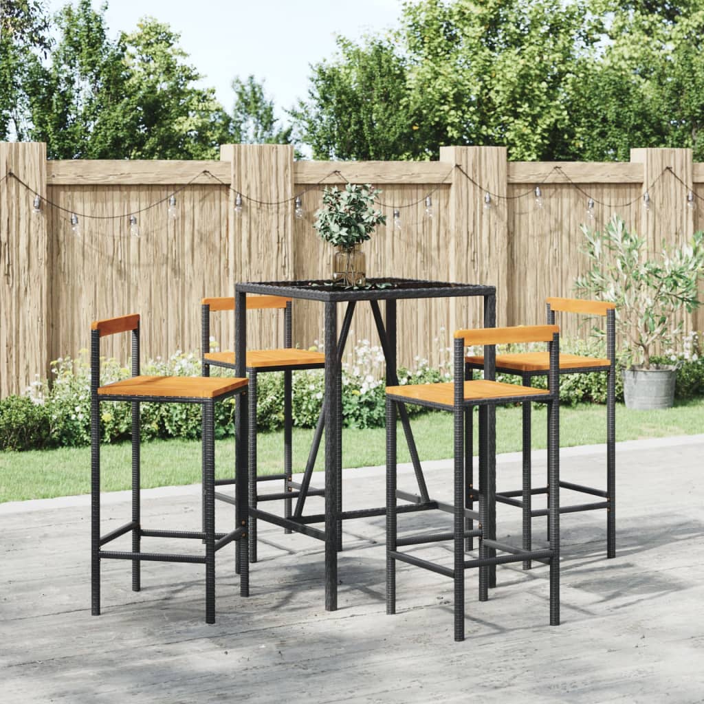 9 Piece Garden Bar Set Poly Rattan& Solid Wood Acacia