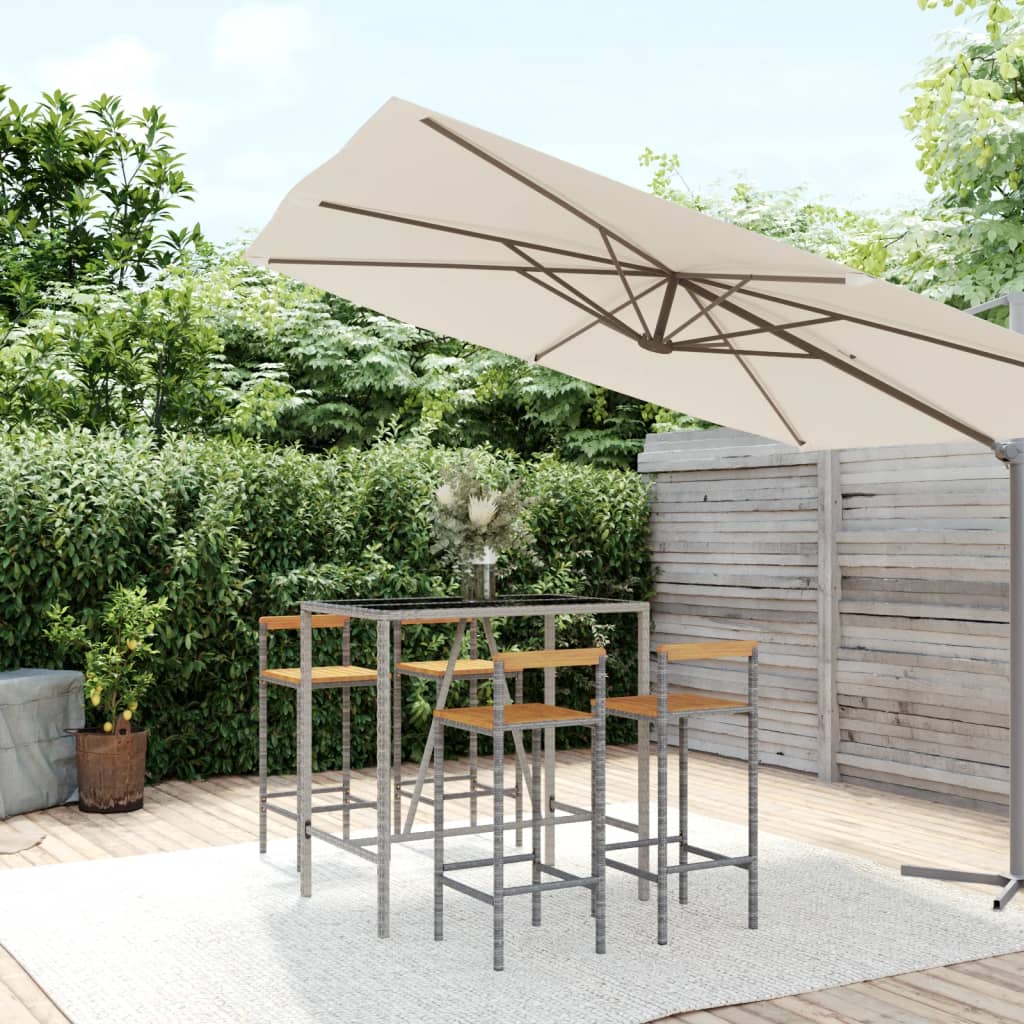 9 Piece Garden Bar Set Poly Rattan& Solid Wood Acacia