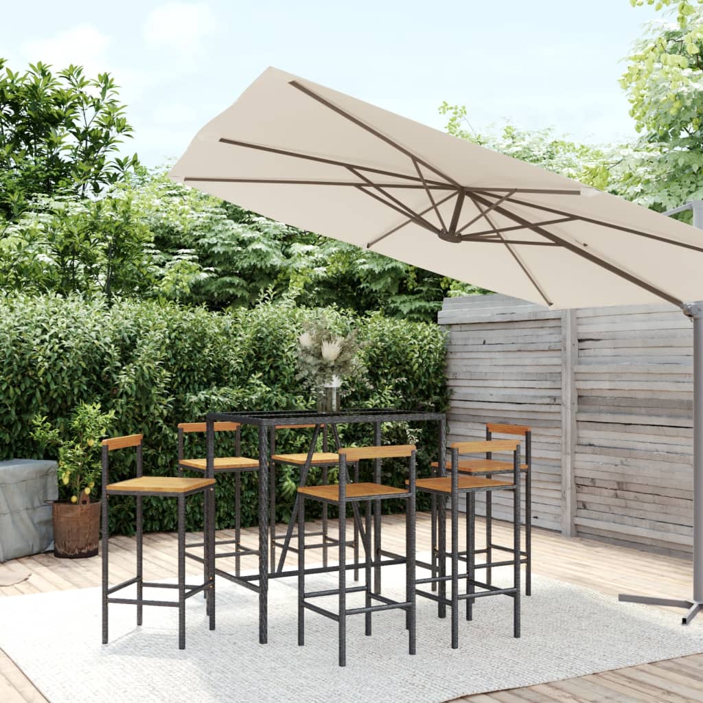 9 Piece Garden Bar Set Poly Rattan& Solid Wood Acacia