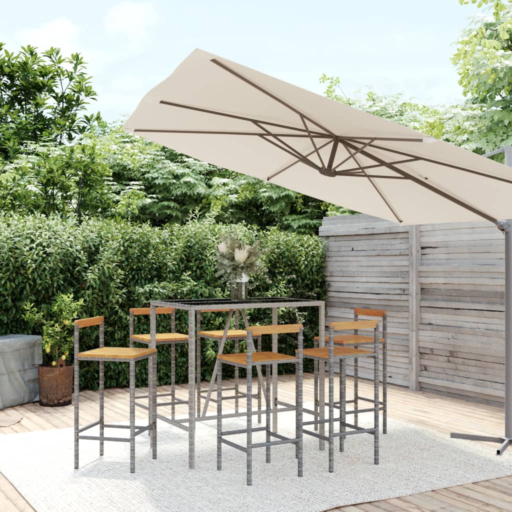 9 Piece Garden Bar Set Poly Rattan& Solid Wood Acacia