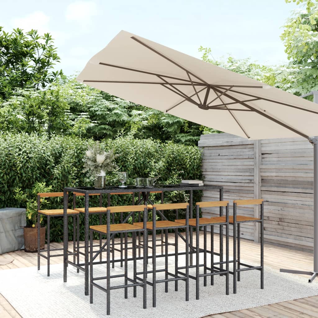 9 Piece Garden Bar Set Poly Rattan& Solid Wood Acacia