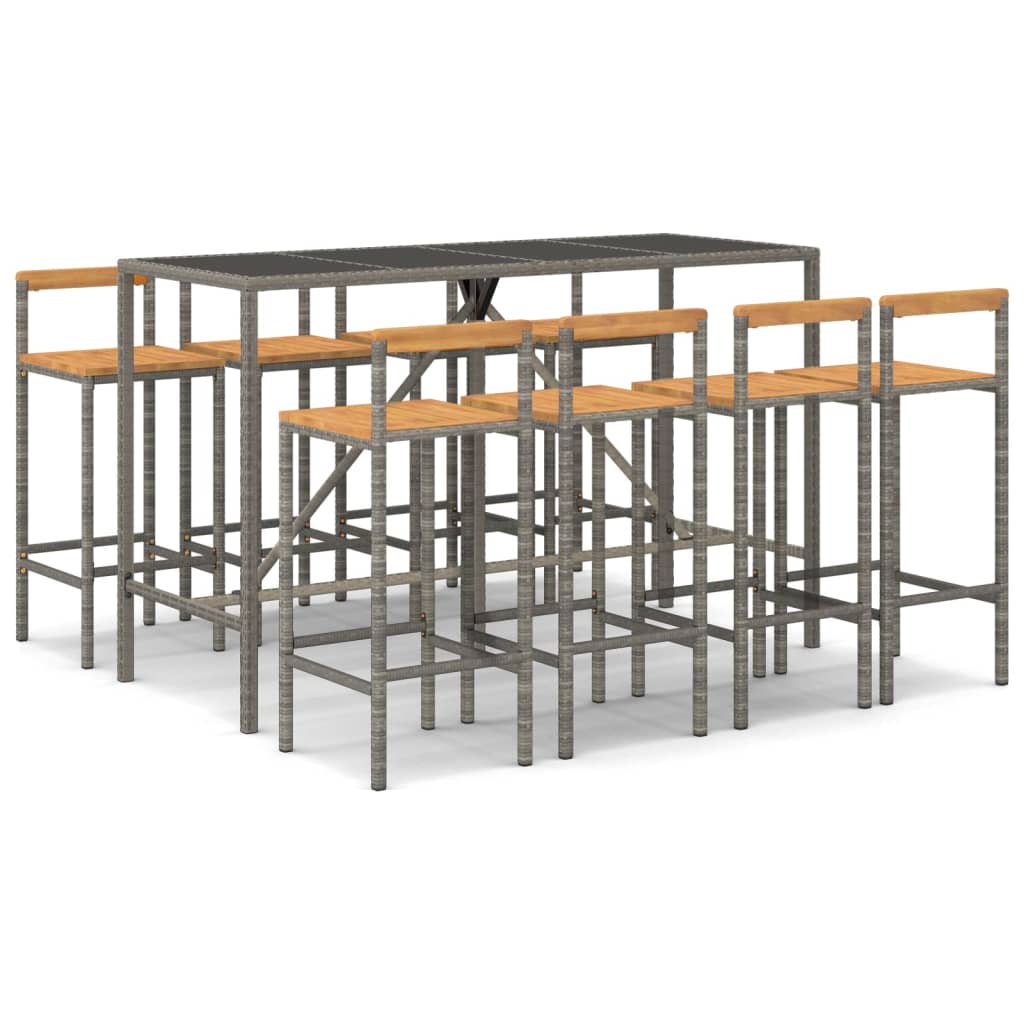9 Piece Garden Bar Set Poly Rattan& Solid Wood Acacia