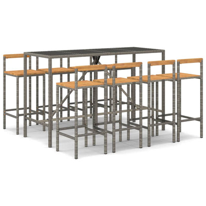 9 Piece Garden Bar Set Poly Rattan& Solid Wood Acacia