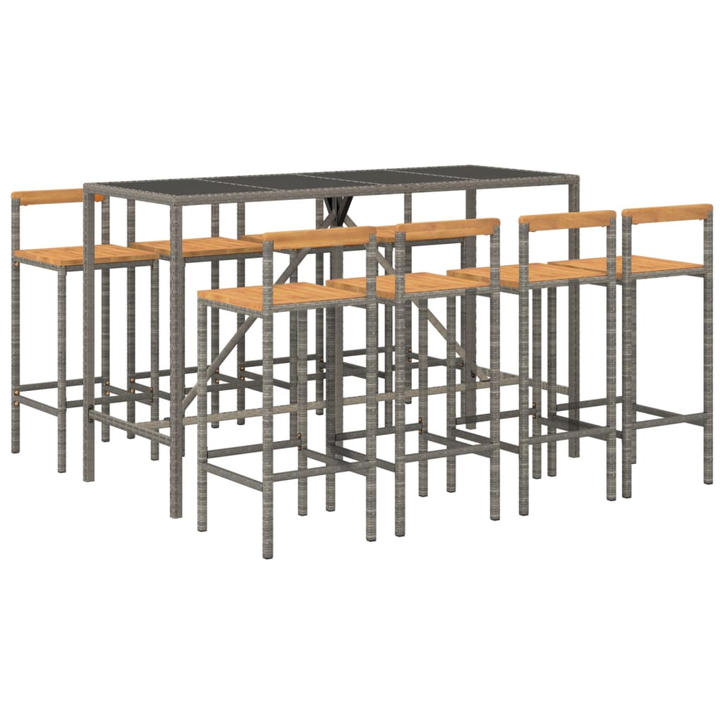 9 Piece Garden Bar Set Poly Rattan& Solid Wood Acacia