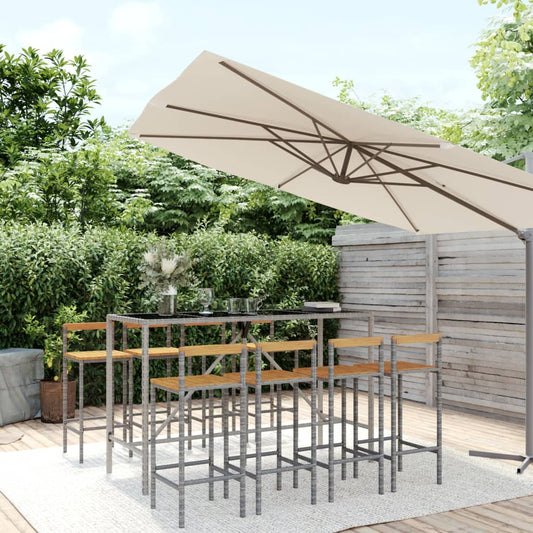 9 Piece Garden Bar Set Poly Rattan& Solid Wood Acacia