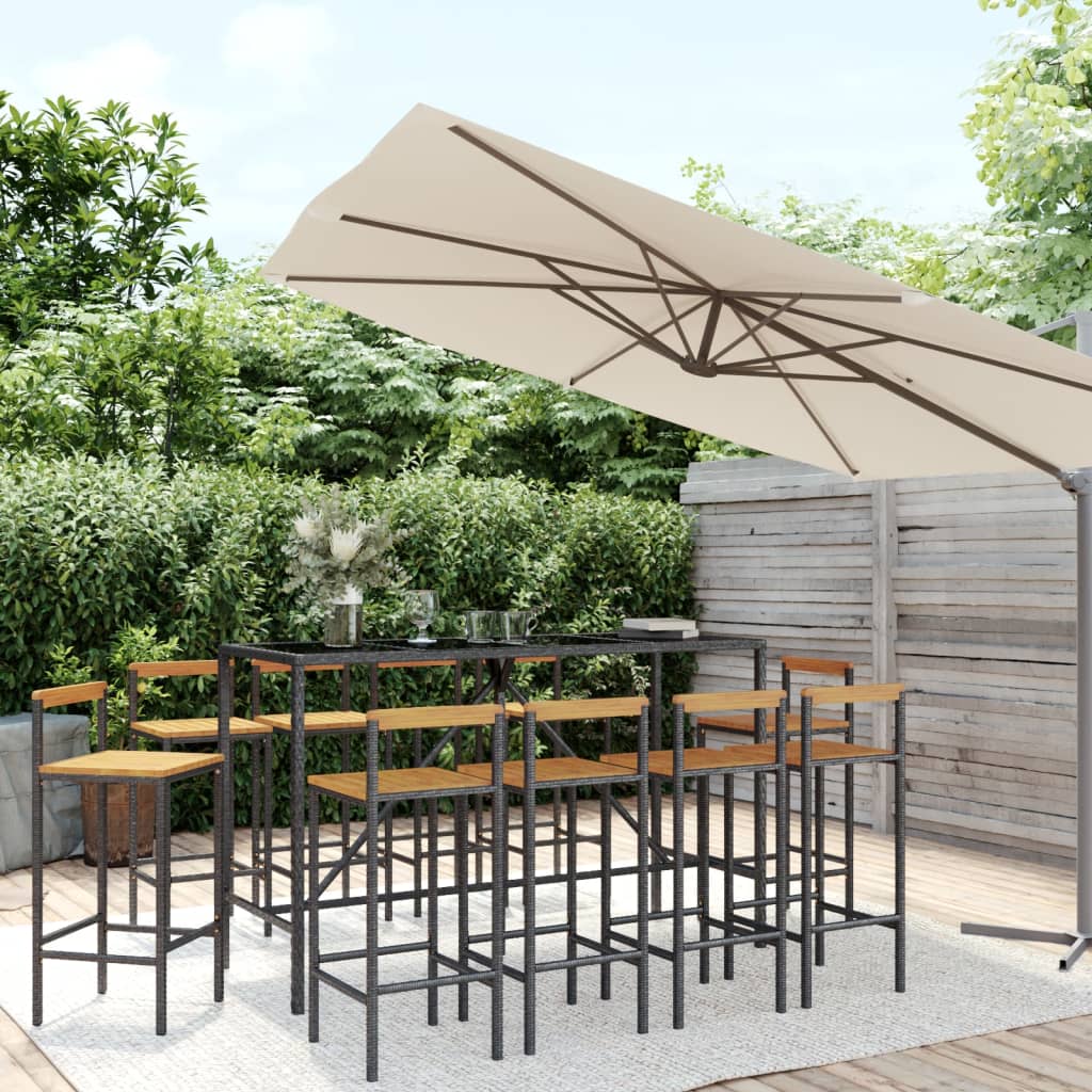 9 Piece Garden Bar Set Poly Rattan& Solid Wood Acacia