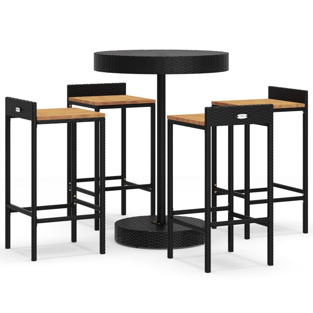 5 Piece Garden Bar Set Poly Rattan&Solid Wood Acacia