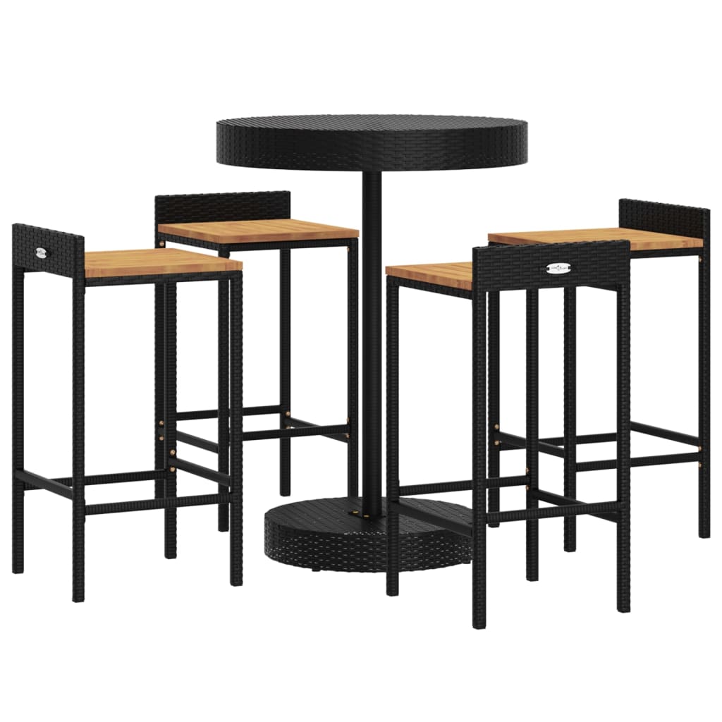 5 Piece Garden Bar Set Poly Rattan&Solid Wood Acacia