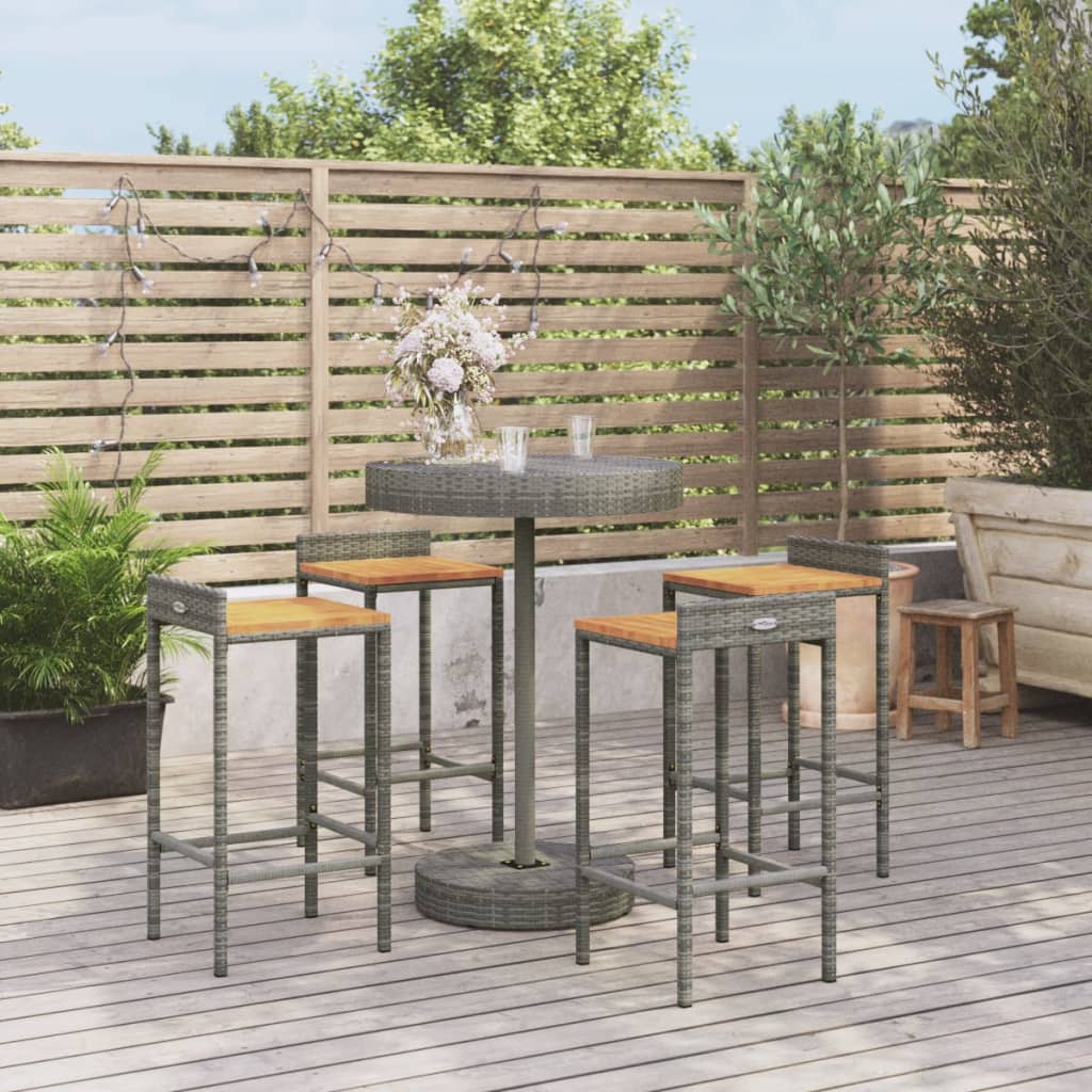 5 Piece Garden Bar Set Poly Rattan&Solid Wood Acacia