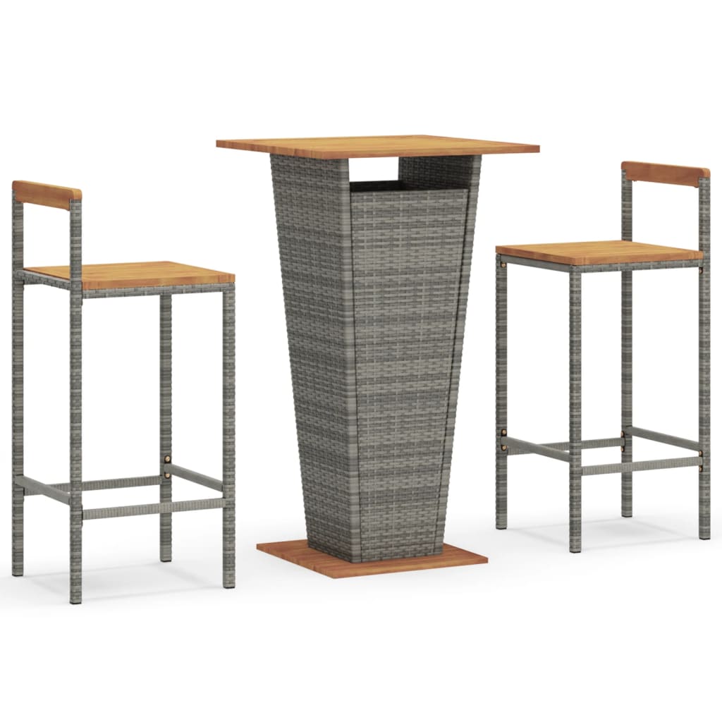 3 Piece Garden Bar Set Poly Rattan&Solid Wood Acacia