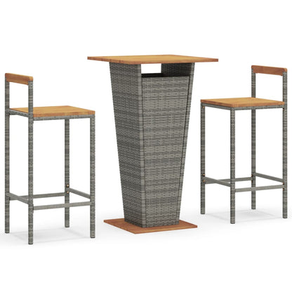 3 Piece Garden Bar Set Poly Rattan&Solid Wood Acacia