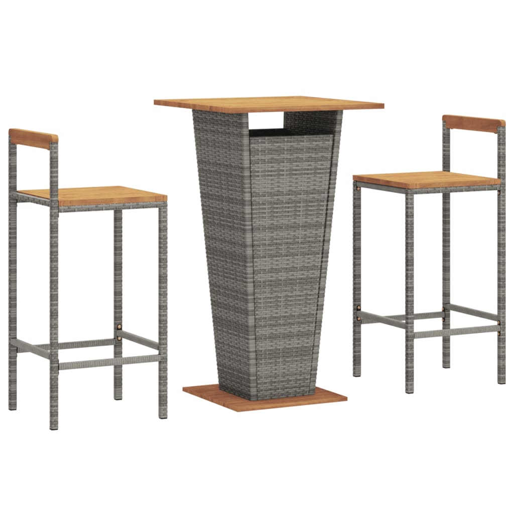 3 Piece Garden Bar Set Poly Rattan&Solid Wood Acacia