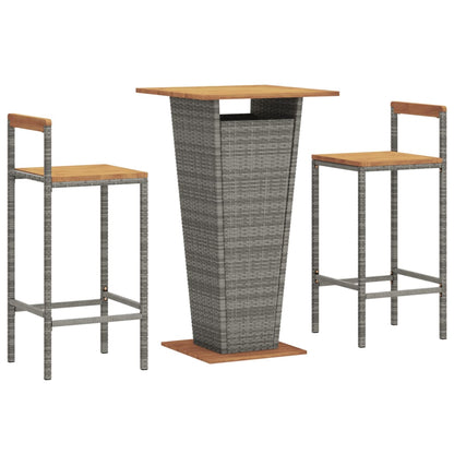3 Piece Garden Bar Set Poly Rattan&Solid Wood Acacia
