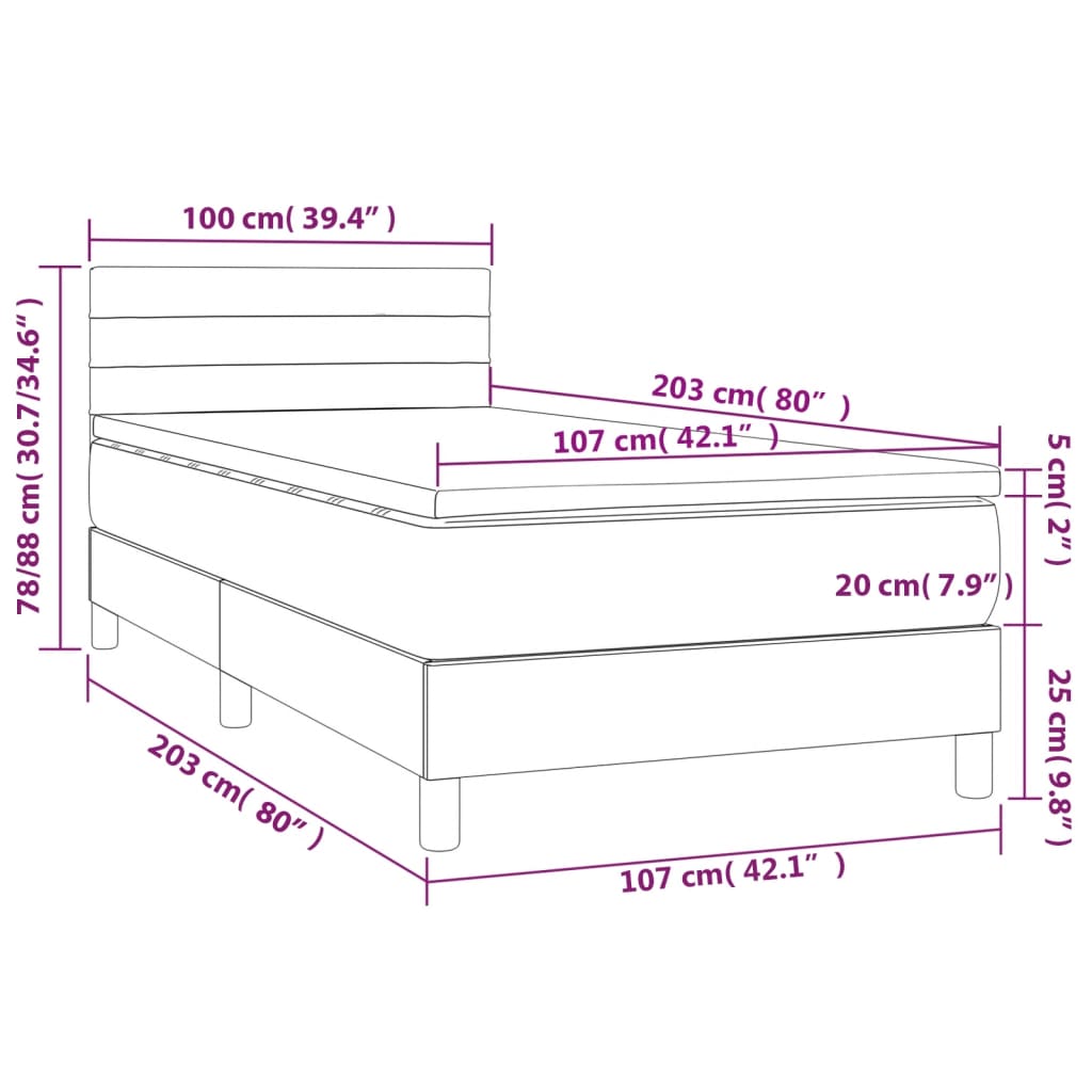 Box Spring Bed With Mattress&Led 100X200Cm Fabric
