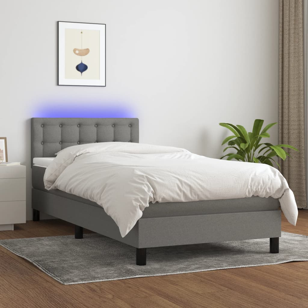 Box Spring Bed With Mattress&Led 100X200Cm Fabric