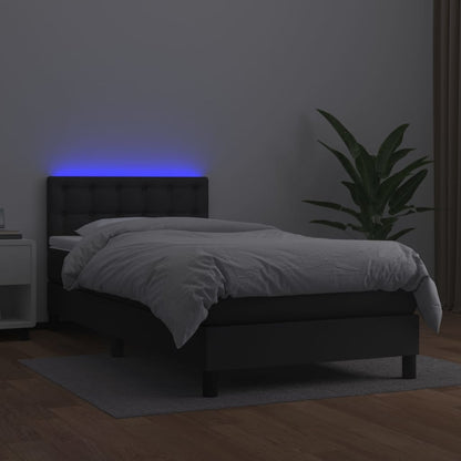 Box Spring Bed With Mattress&Led Black 100X200Cm Faux Leather