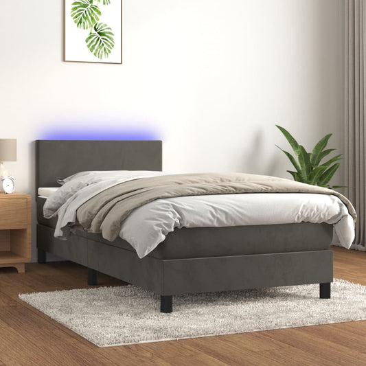 Box Spring Bed With Mattress&Led 100X200Cm Velvet