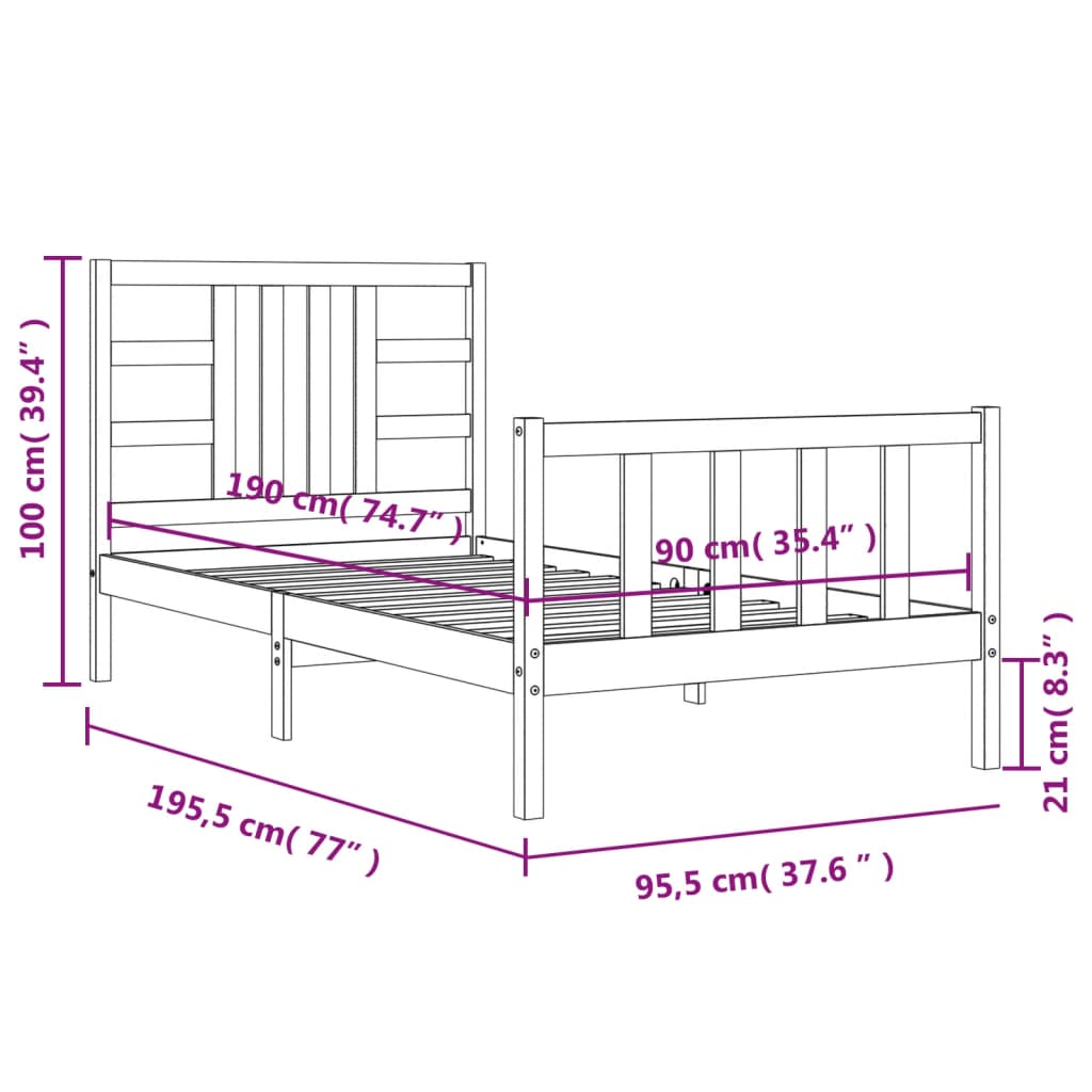 Bed Frame Without Mattress White 90X190 Cm Solid Wood Pine