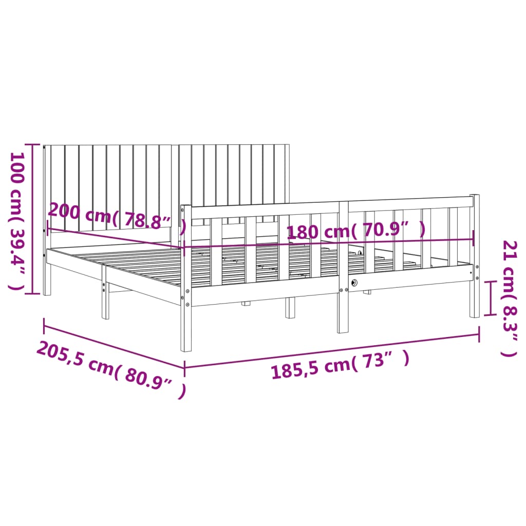 Bed Frame Without Mattress 183X203 Cm King Solid Wood Pine