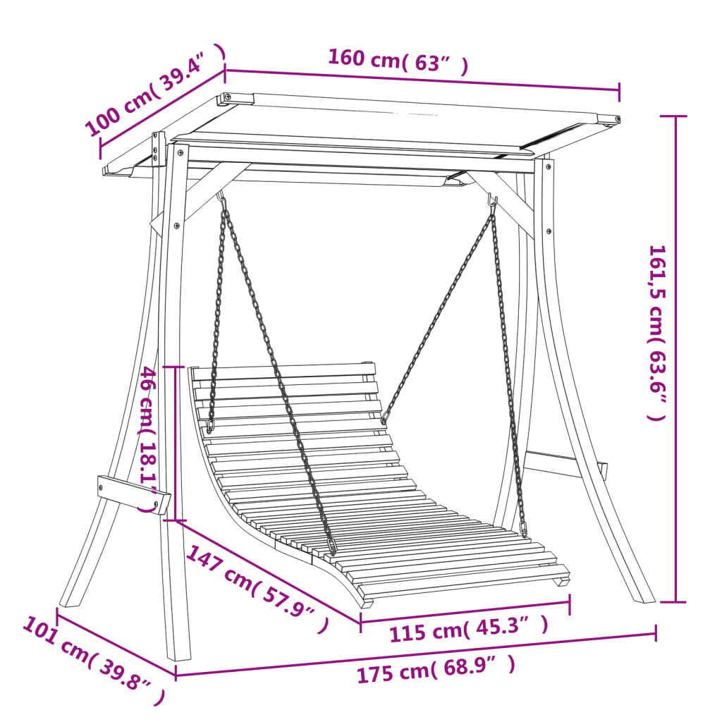 Swing Bed With Canopy Solid Wood Spruce With Teak Finish