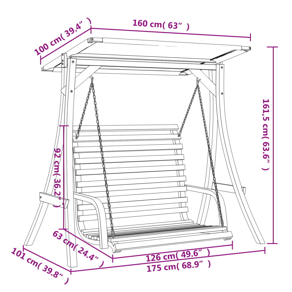 Swing Bench With Canopy Solid Wood Spruce With Teak Finish