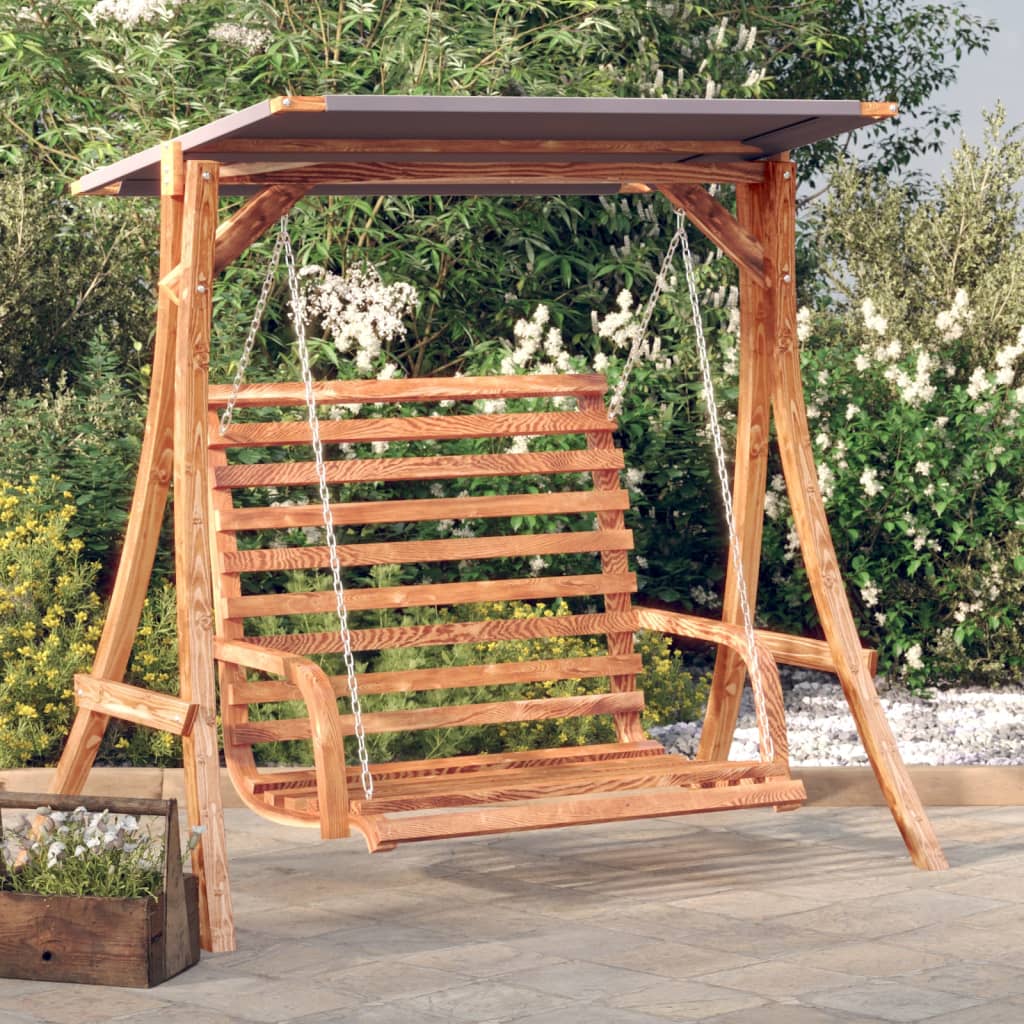 Swing Bench With Canopy Solid Wood Spruce With Teak Finish