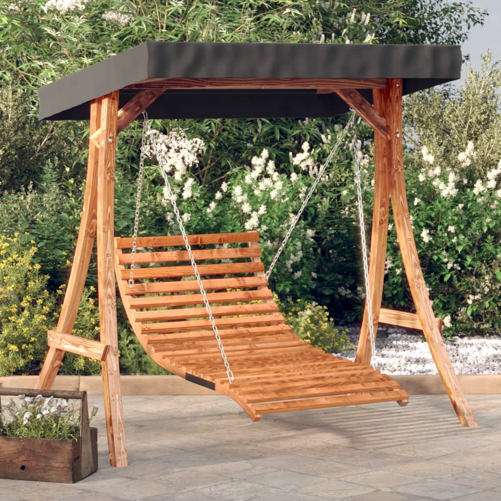 Swing Bed With Canopy Solid Wood Spruce With Teak Finish