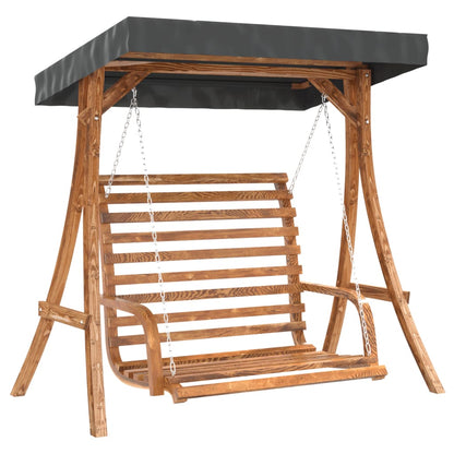 Swing Bench With Canopy Solid Wood Spruce With Teak Finish