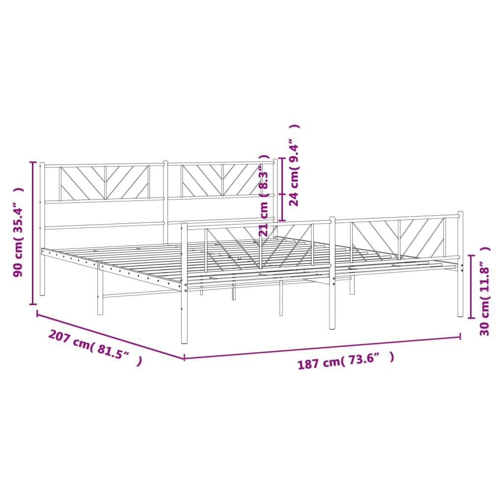 Metal Bed Frame Without Mattress With Footboard 183X203 Cm King