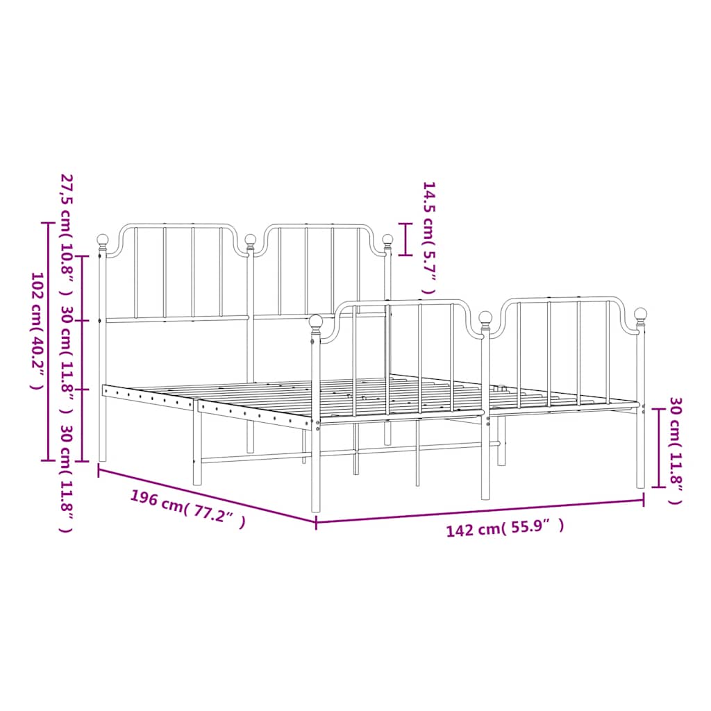 Metal Bed Frame Without Mattress With Footboard 