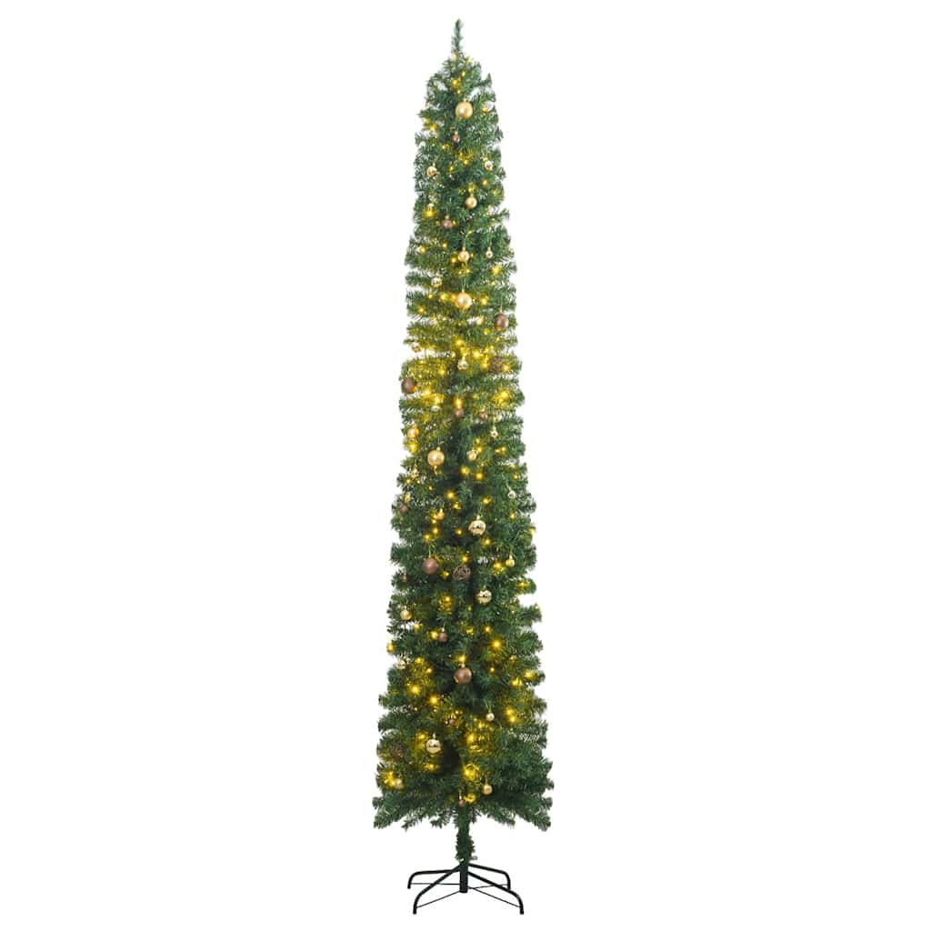 Slim Artificial Pre-Lit Christmas Tree With Ball Set Green