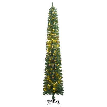 Slim Artificial Pre-Lit Christmas Tree With Ball Set Green