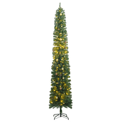 Slim Artificial Pre-Lit Christmas Tree With Ball Set Green