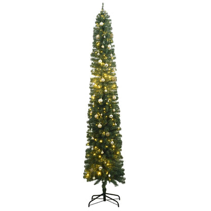 Slim Artificial Pre-Lit Christmas Tree With Ball Set Green