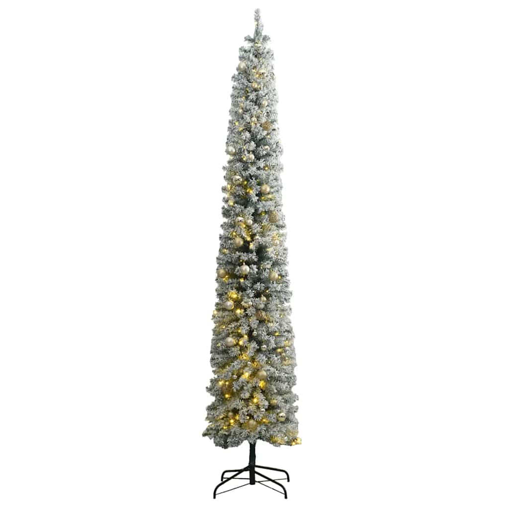 Slim Artificial Pre-Lit Christmas Tree With Ball Set Green