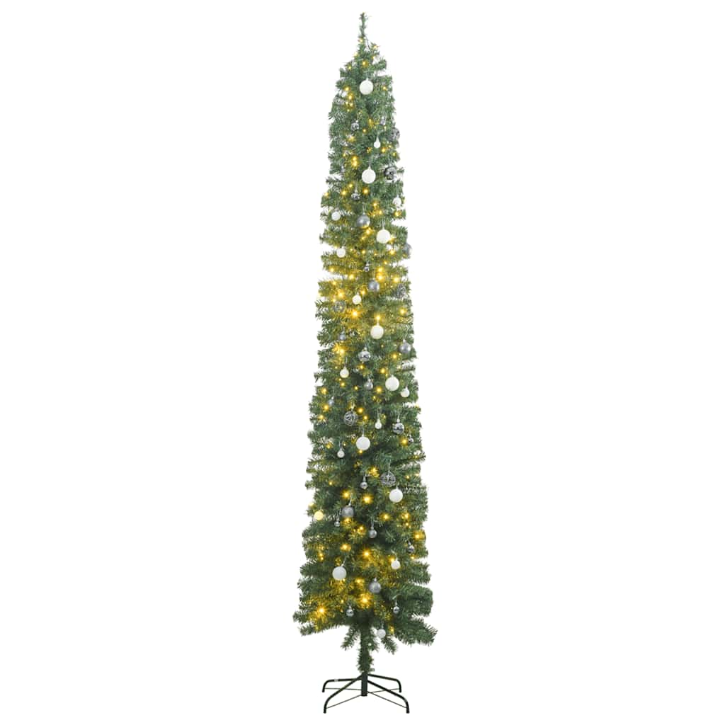 Slim Artificial Pre-Lit Christmas Tree With Ball Set Green
