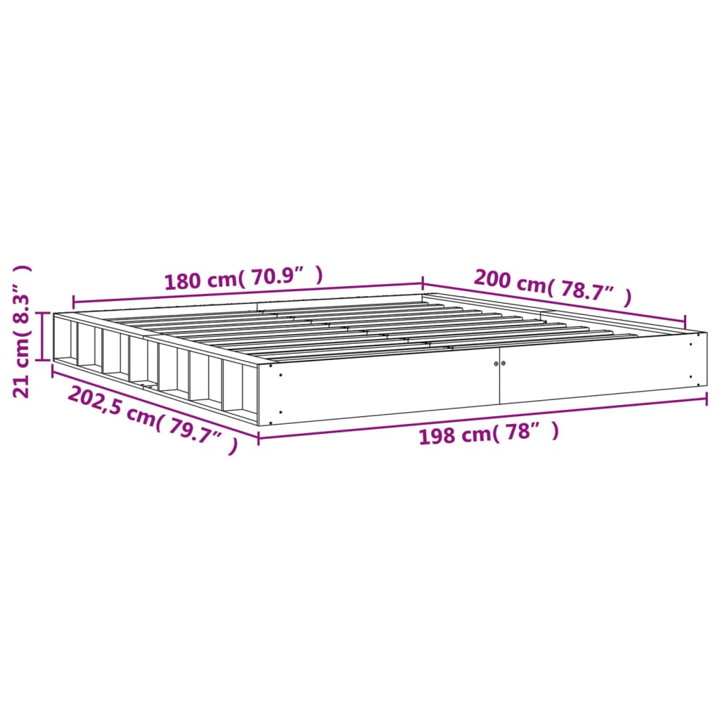 Bed Frame Without Mattress 183X203 Cm King Solid Wood Pine